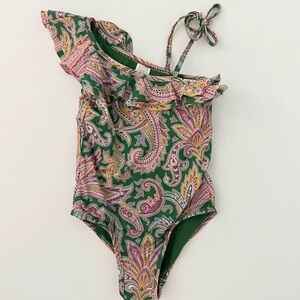 Zimmerman girls swimsuit Green Paisley One-Shoulder Swimsuit